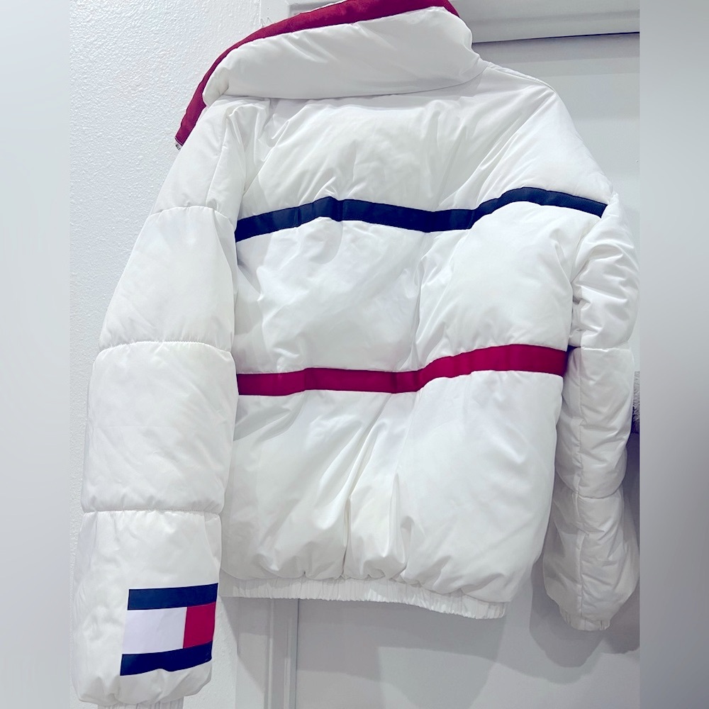 Tommy Hilfiger Puffer Jacket Womens XS Full Zip Flag Contrast Trim - Picture 2 of 6